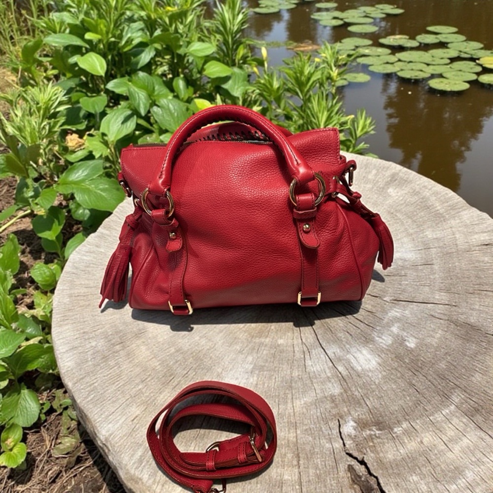 Dooney Bourke Red pebble Leather satchel! Rare red color! NWOT - Picture 12 of 14